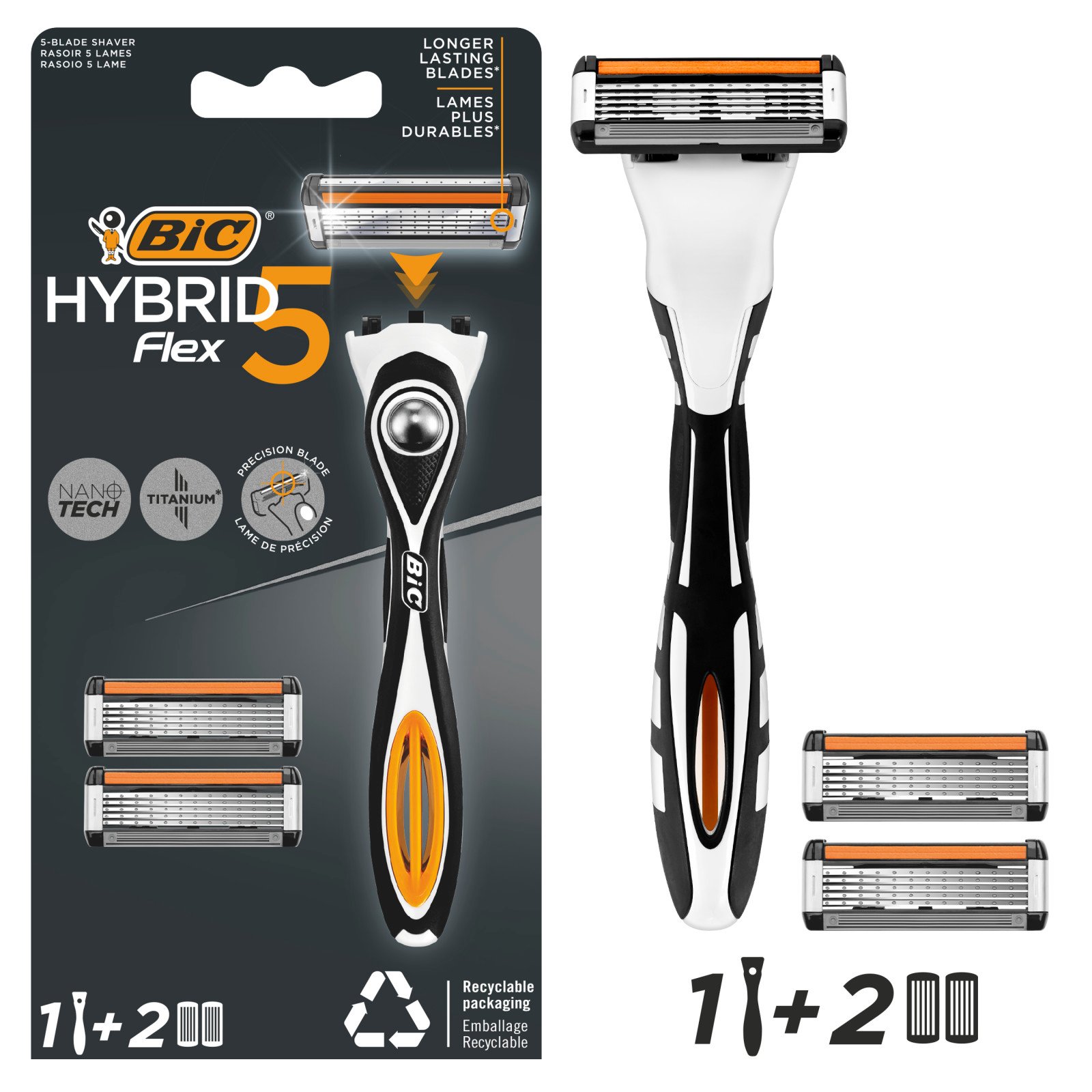Bic Hybrid Flex5 Razor Handle + X2 Blades